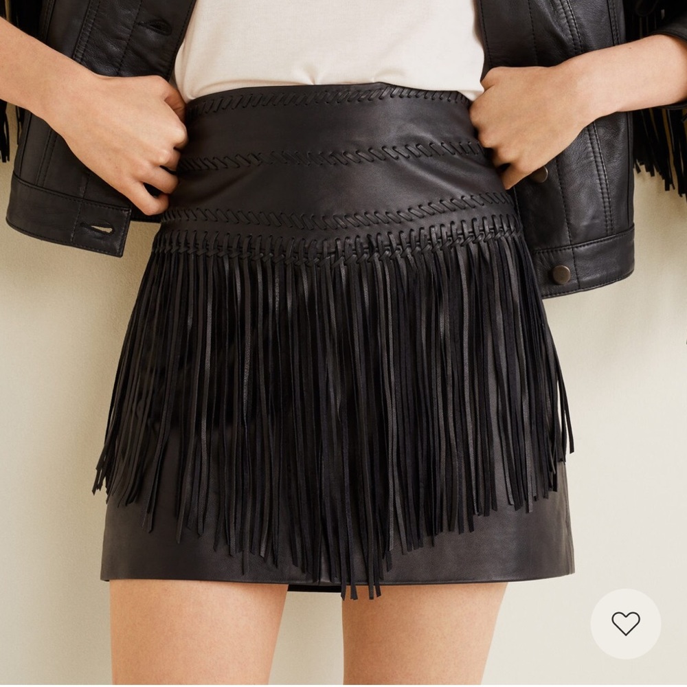 Leather fringe skirt